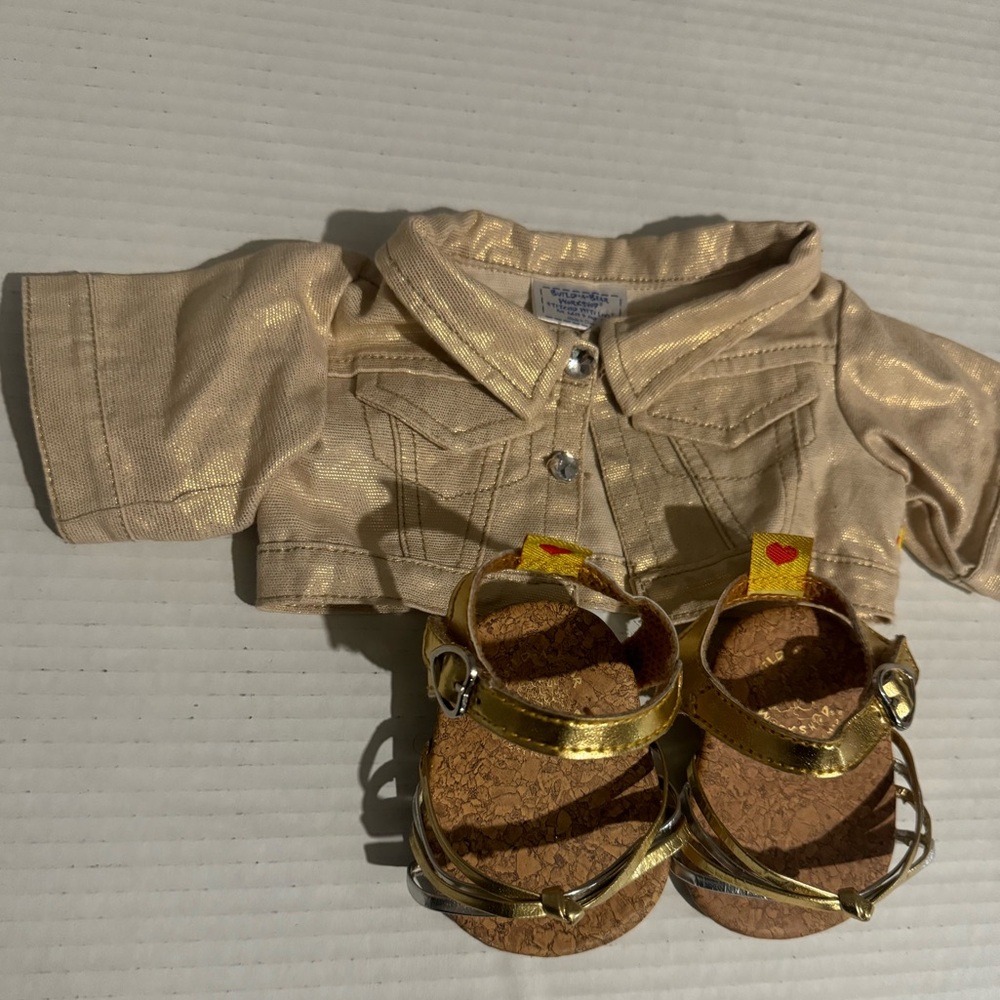 Build-A-Bear Gold Jacket and Sandals set